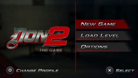 Don 2: The Game title screen for PSP
